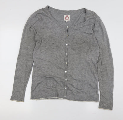 Yosh Women's Grey Cardigan, Size 2, Round Neck, Button Accent