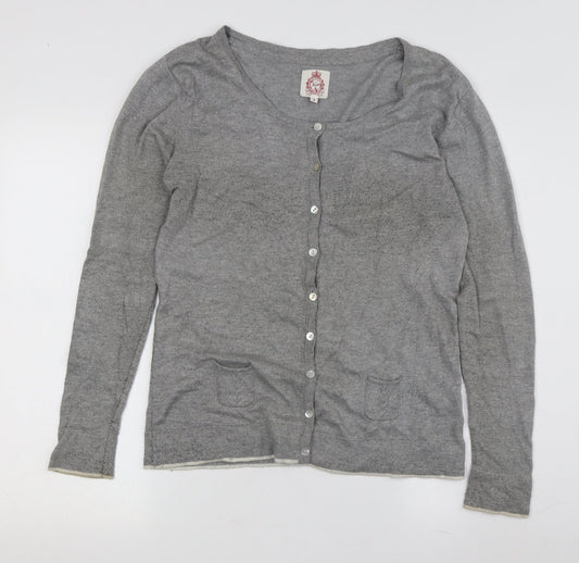 Yosh Women's Grey Cardigan, Size 2, Round Neck, Button Accent