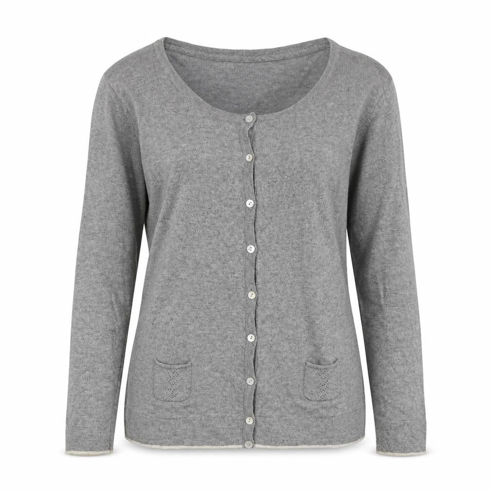 Yosh Women's Grey Cardigan, Size 2, Round Neck, Button Accent