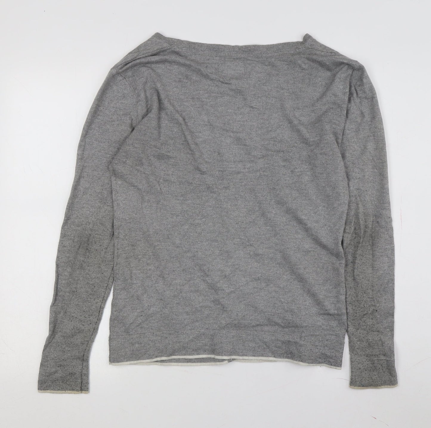 Yosh Women's Grey Cardigan, Size 2, Round Neck, Button Accent