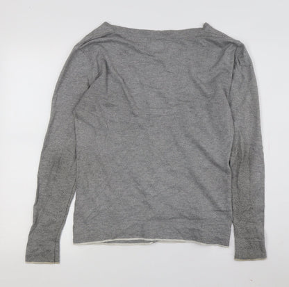 Yosh Women's Grey Cardigan, Size 2, Round Neck, Button Accent