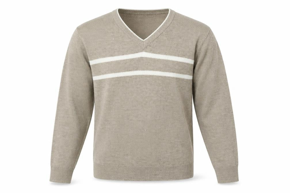 EWM Men's Beige V-Neck Pullover Jumper, Size S