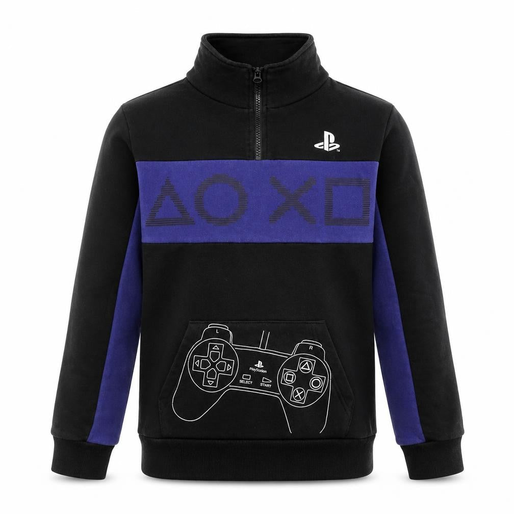 Playstation Boys Black & Blue Sweatshirt 11-12Y, Graphic, 1/2 Zip