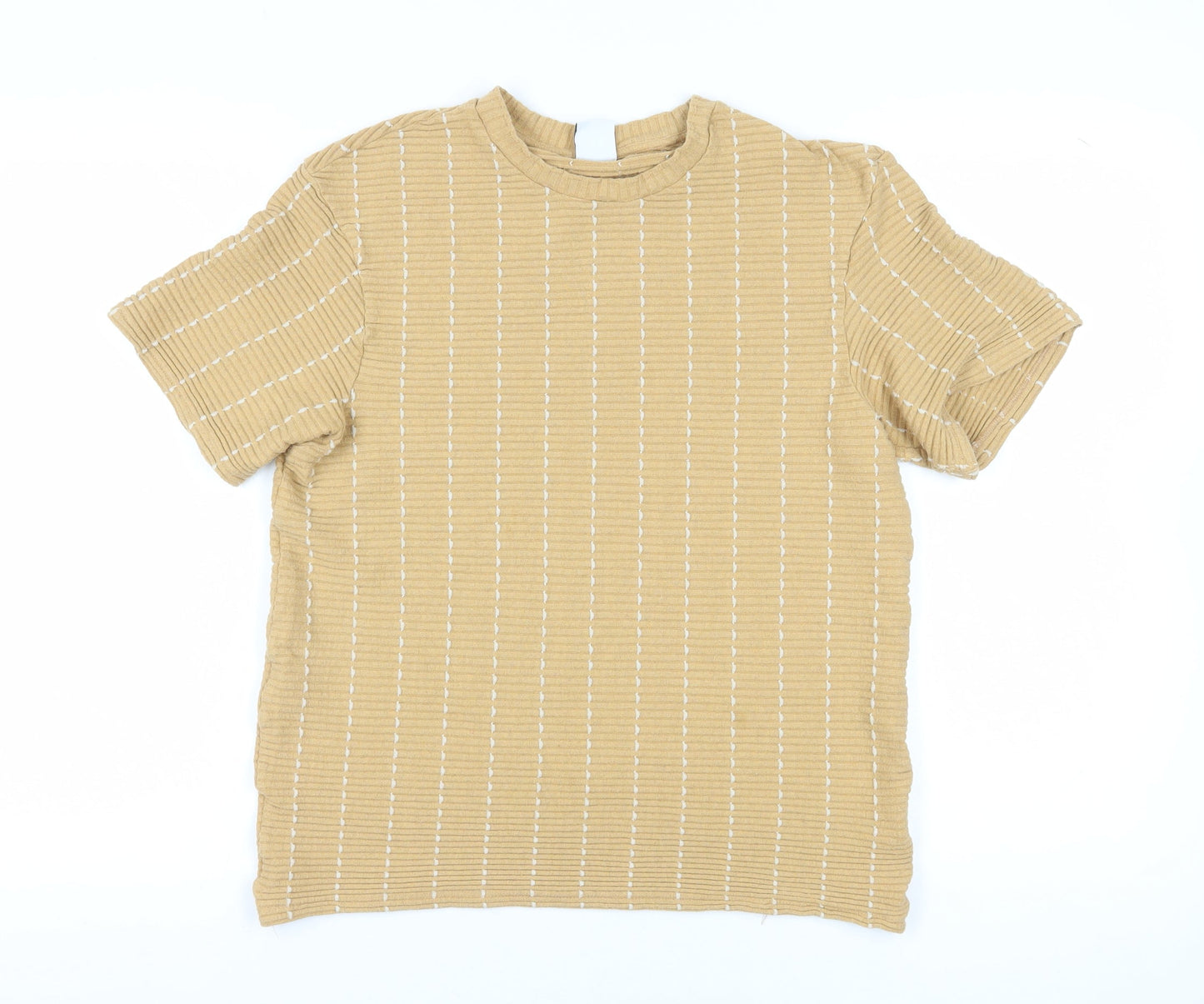 Zara Women's Beige Striped Basic T-Shirt, Size 12