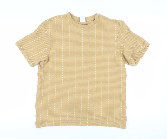 Zara Women's Beige Striped Basic T-Shirt, Size 12