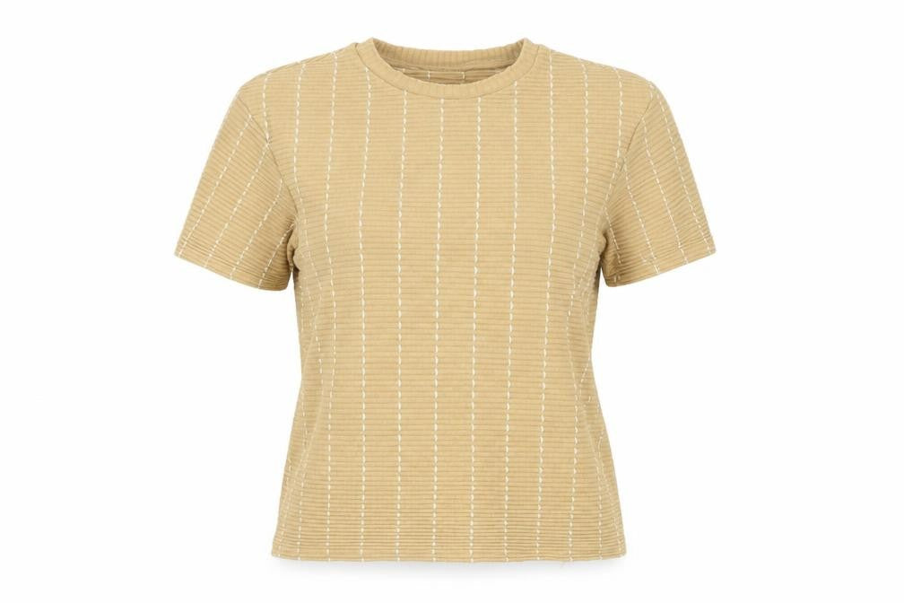Zara Women's Beige Striped Basic T-Shirt, Size 12