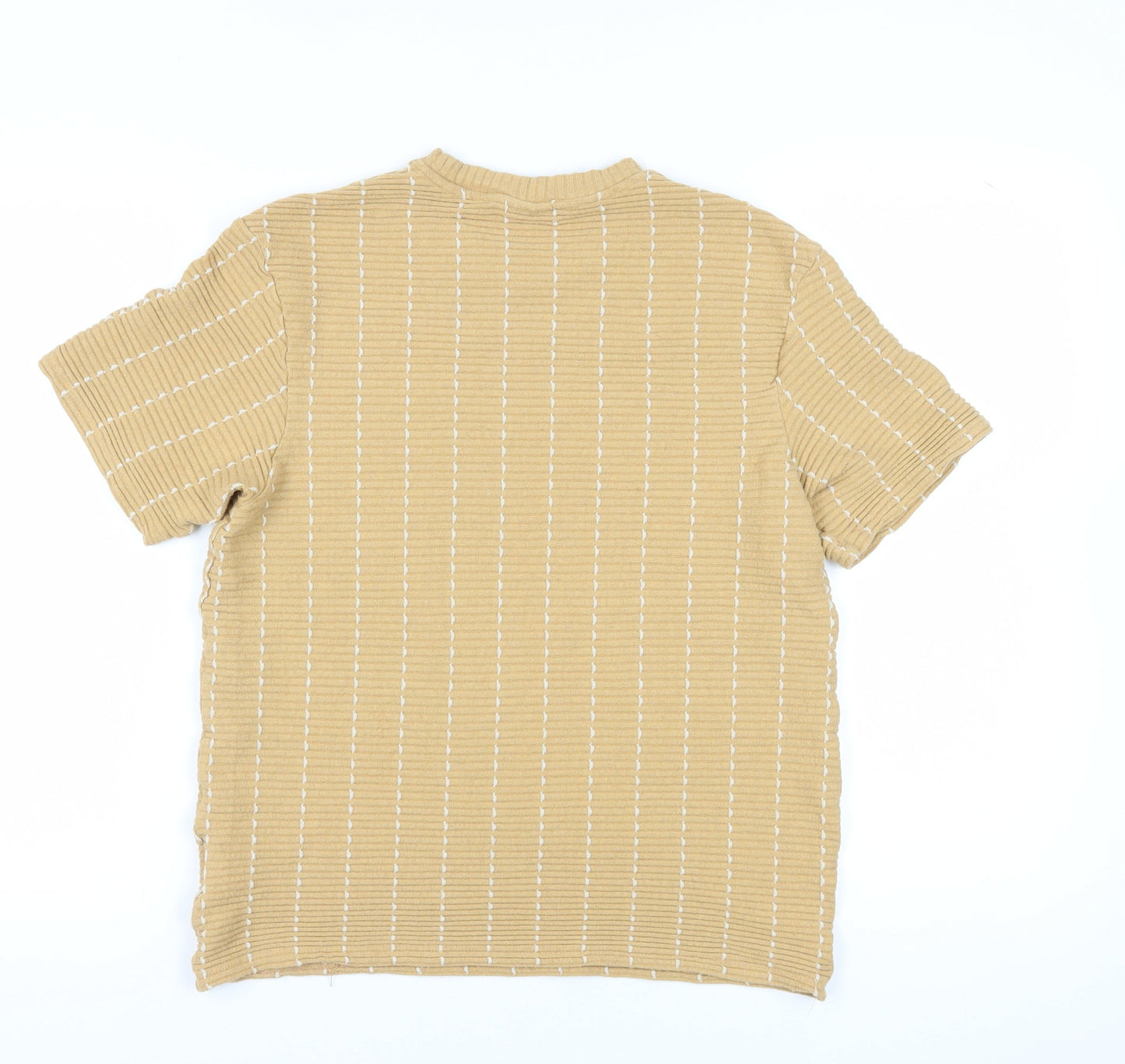 Zara Women's Beige Striped Basic T-Shirt, Size 12