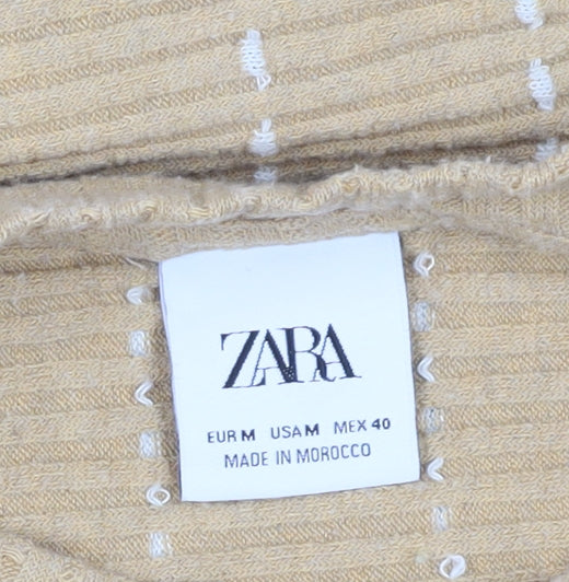 Zara Women's Beige Striped Basic T-Shirt, Size 12