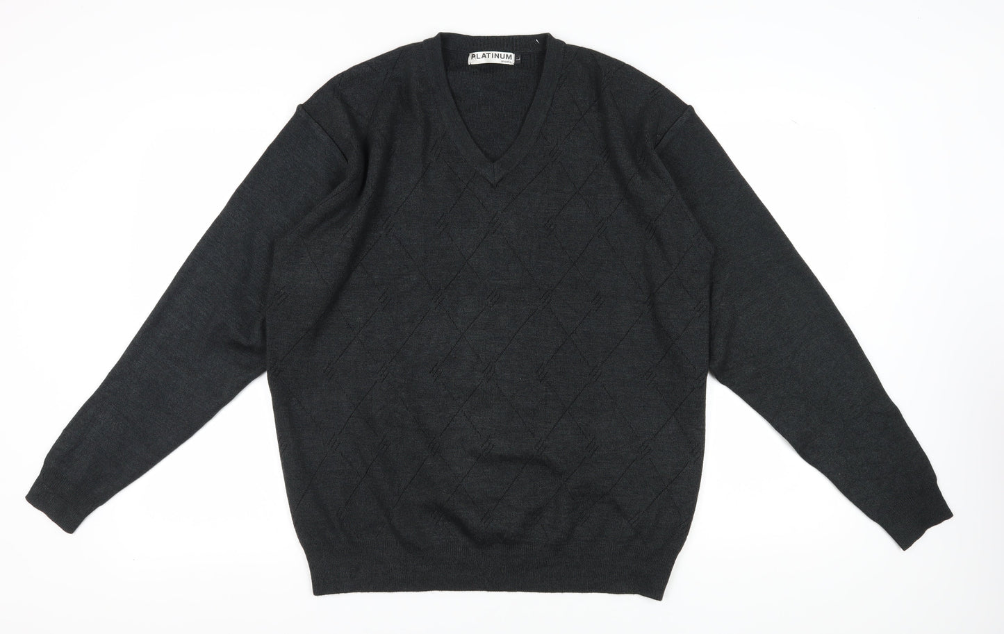 Platinum Men's Black V-Neck Pullover Jumper L