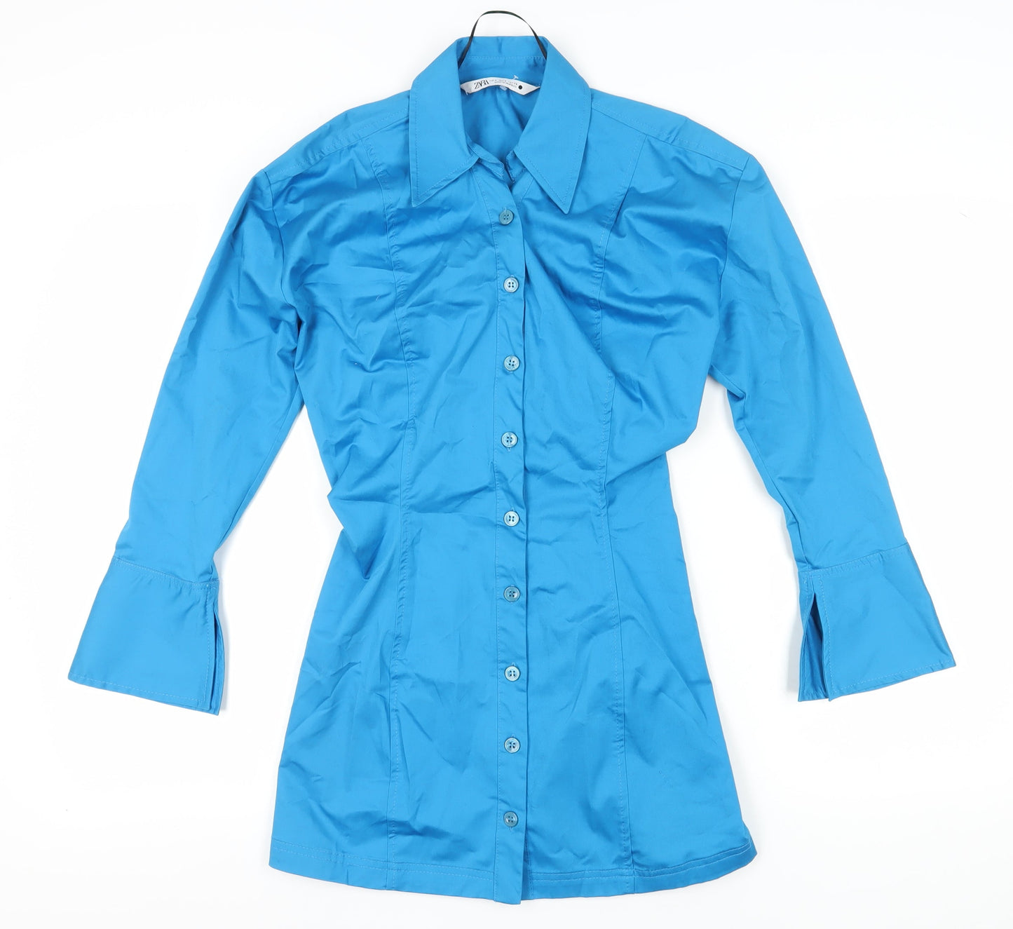 Zara Women's Blue Collared Shirt Dress, Size S