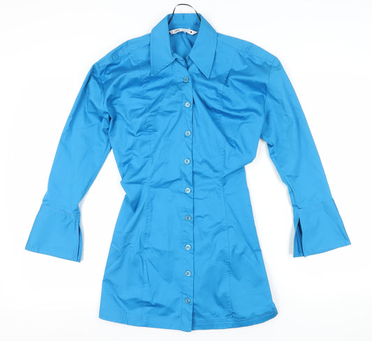 Zara Women's Blue Collared Shirt Dress, Size S