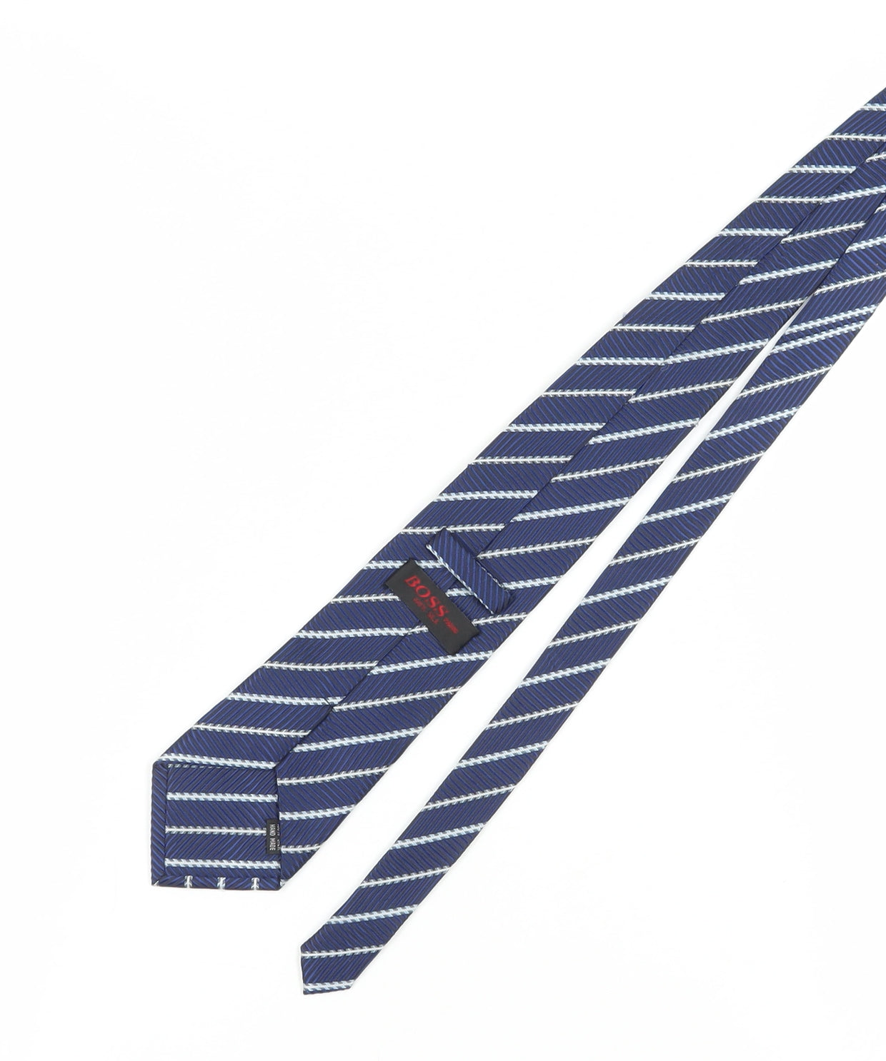 BOSS Men's Blue Striped Silk Tie - Handmade