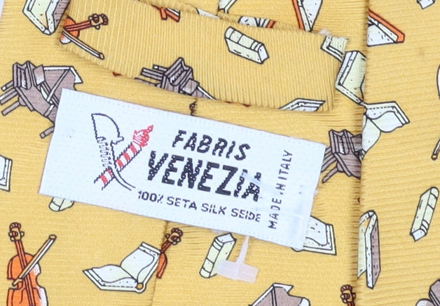 Fabris Venezia Yellow Silk Men's Tie with Music Theme