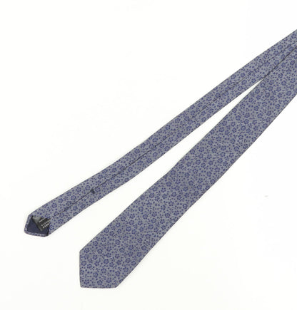 Additional front view of Massimo Dutti Men's Blue Floral Silk Tie