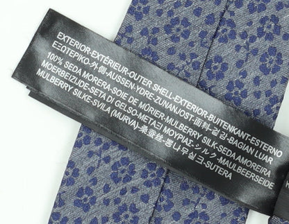 Brand and care label for Massimo Dutti Men's Blue Floral Silk Tie