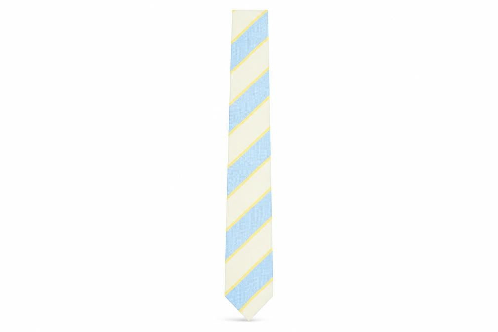 Francisco Barón Men's Blue Yellow Silk Striped Slim Tie