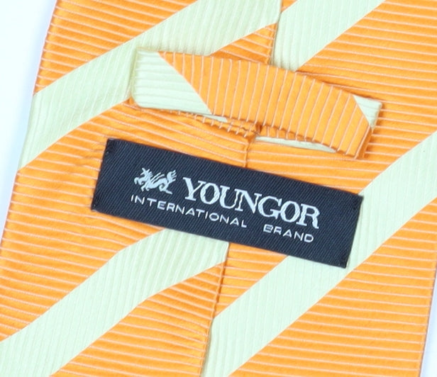 Youngor Men's Orange Striped Silk Tie - Elegant Pointed Style