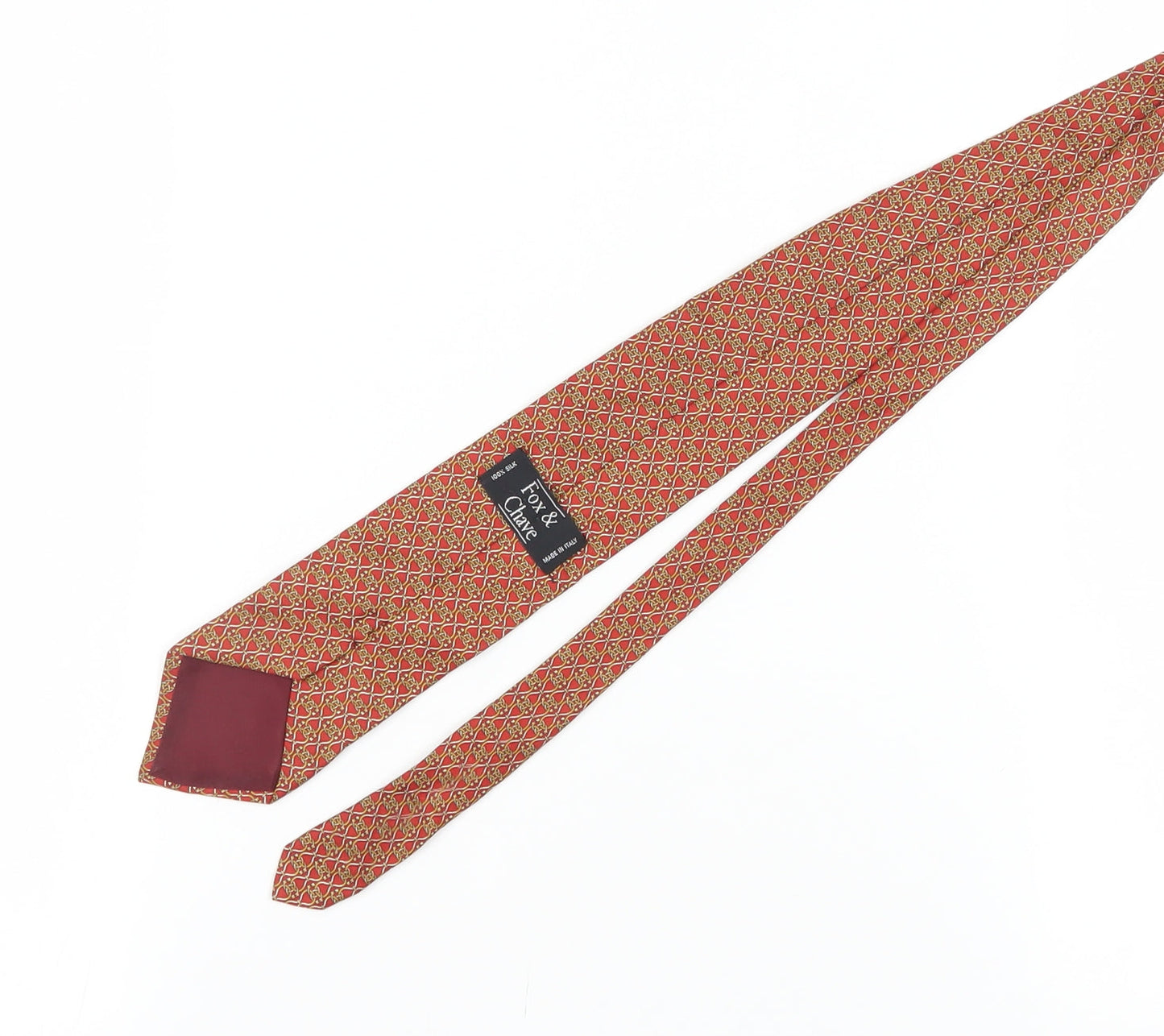 Fox & Chave Men's Red Geometric Silk Tie, Designer Style