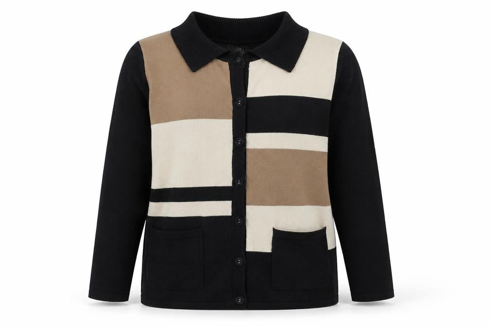 CMD Womens Black XL Geometric Collared Cardigan