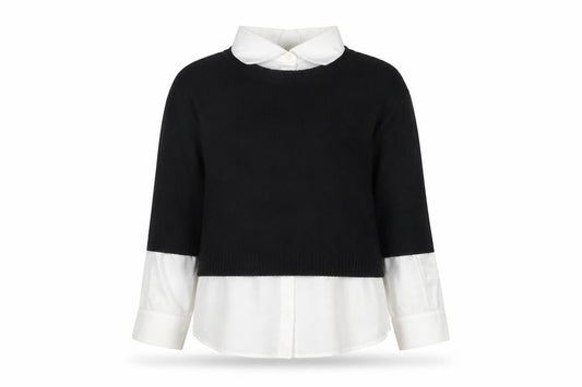 Marella Sport Women's Black Ivory Layered Knit Top M
