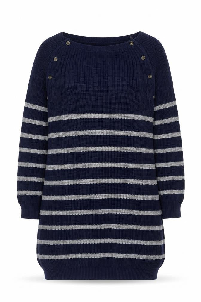 JoJo Maman Bébé Women's Blue Striped Knit Jumper