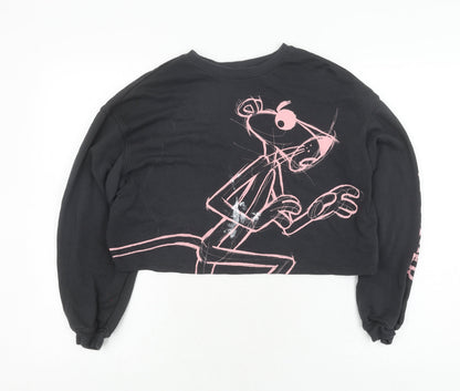 Additional front view of H&M girls’ black pink panther pullover sweatshirt 14-15 years