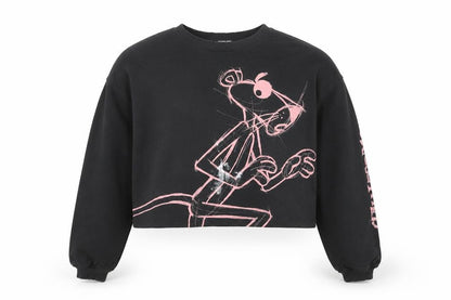 Front view of H&M girls’ black pink panther pullover sweatshirt 14-15 years