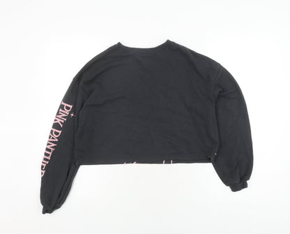 Back view of H&M girls’ black pink panther pullover sweatshirt 14-15 years