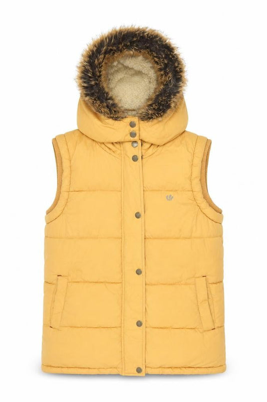 FatFace Girls Yellow Puffer Jacket 11 Years Hooded Faux Fur
