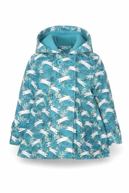 Front view of Minoti girls’ blue animal print puffer jacket 1-2 years