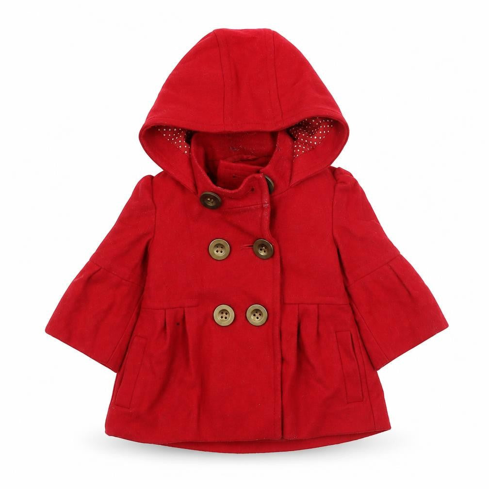 Next Girls Red Wool Blend Duffle Coat, Hooded, 6-12M