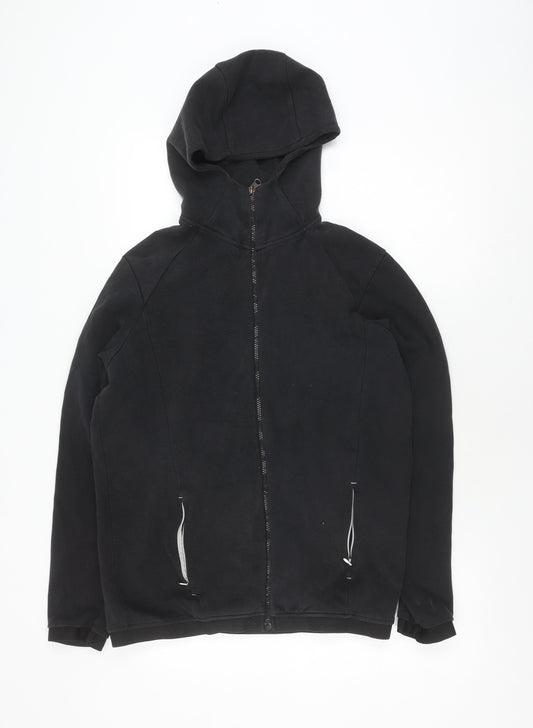 Zara Women's Black Basic Jacket - Size L, Hooded & Comfy