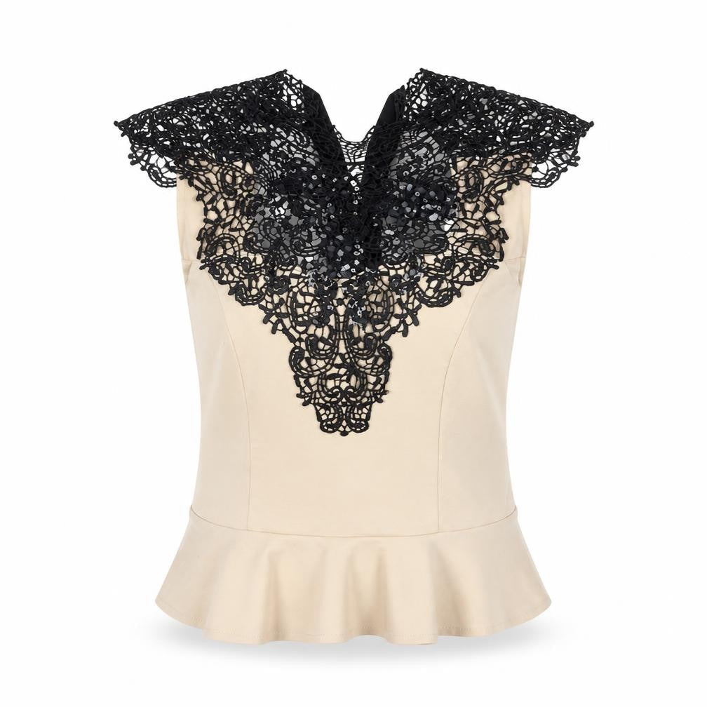 Lipsy Women's Beige Lace Collar Blouse, Size 14
