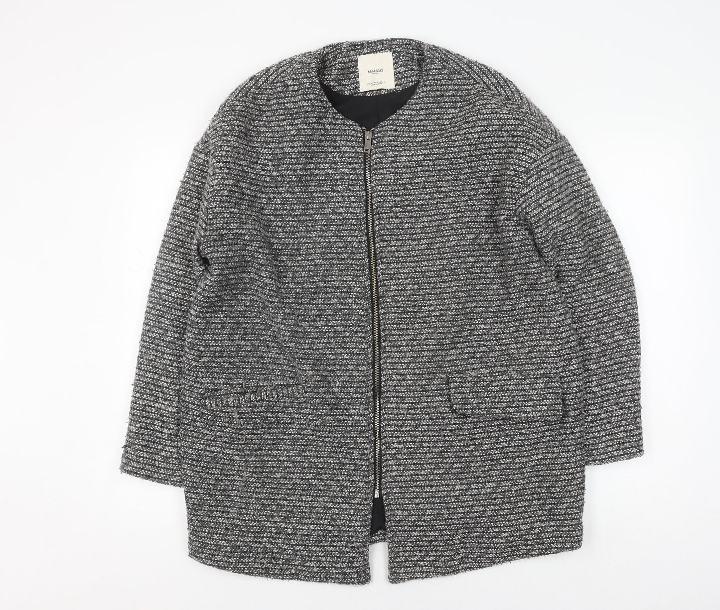 Mango Women's Black Tweed Bomber Jacket Size L