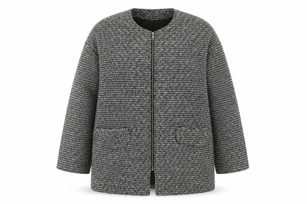 Mango Women's Black Tweed Bomber Jacket Size L