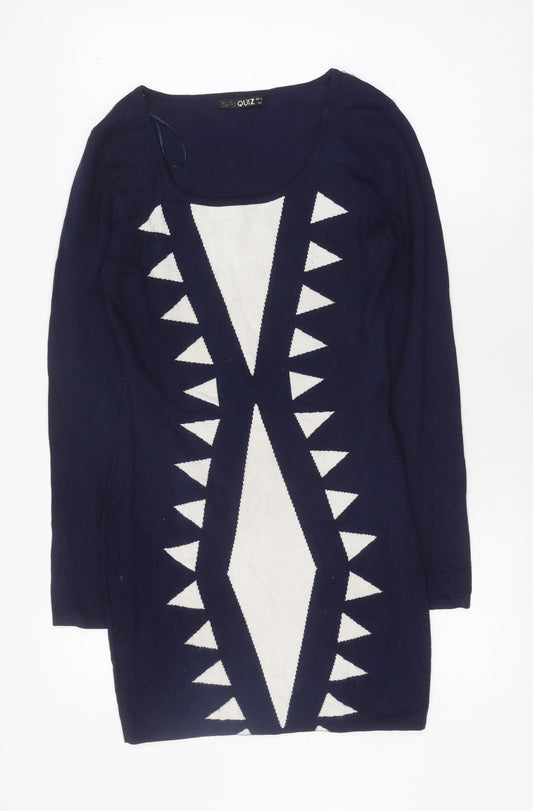 Quiz Women's Blue Geometric Jumper Size 12