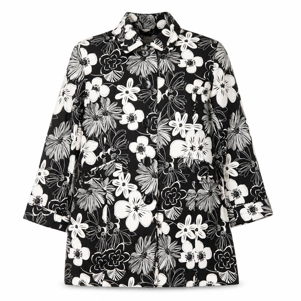 ELVI Women's Black Floral Coat Size 6 Casual