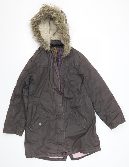 Additional front view of FatFace girls’ grey parka coat 12-13 years fur trim hooded
