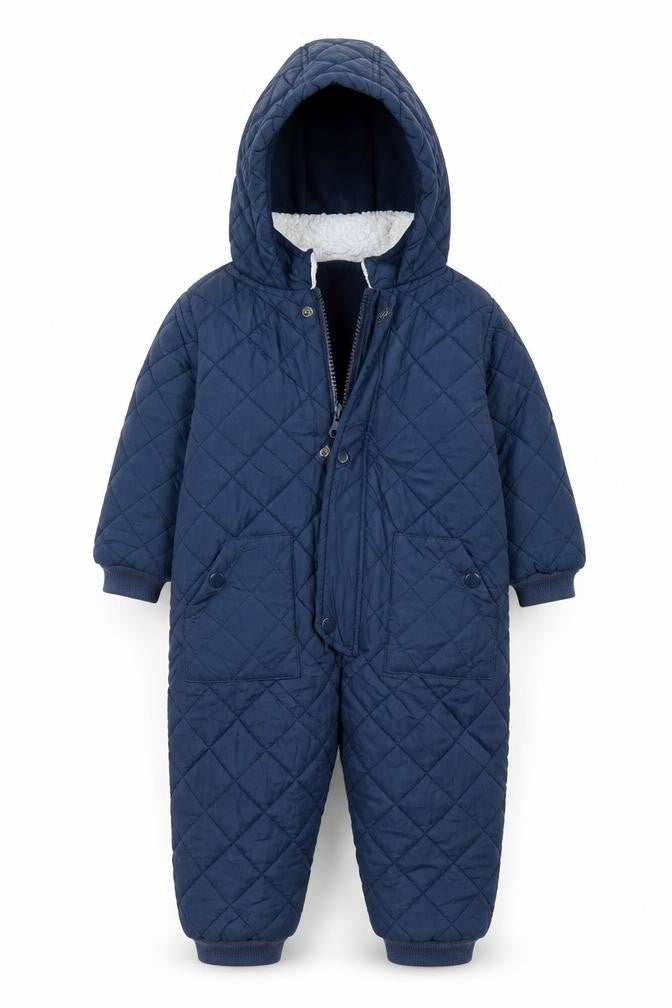 La Redoute Boys Blue Quilted Hooded Snowsuit 2 Years