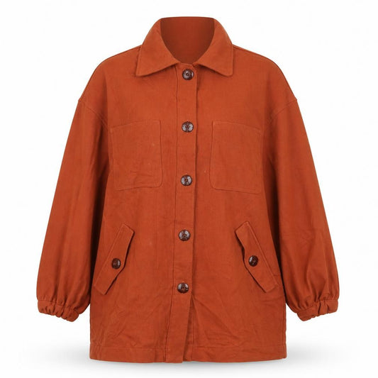 H&M Women's Brown Button-Up Long Sleeve Shirt Size 8