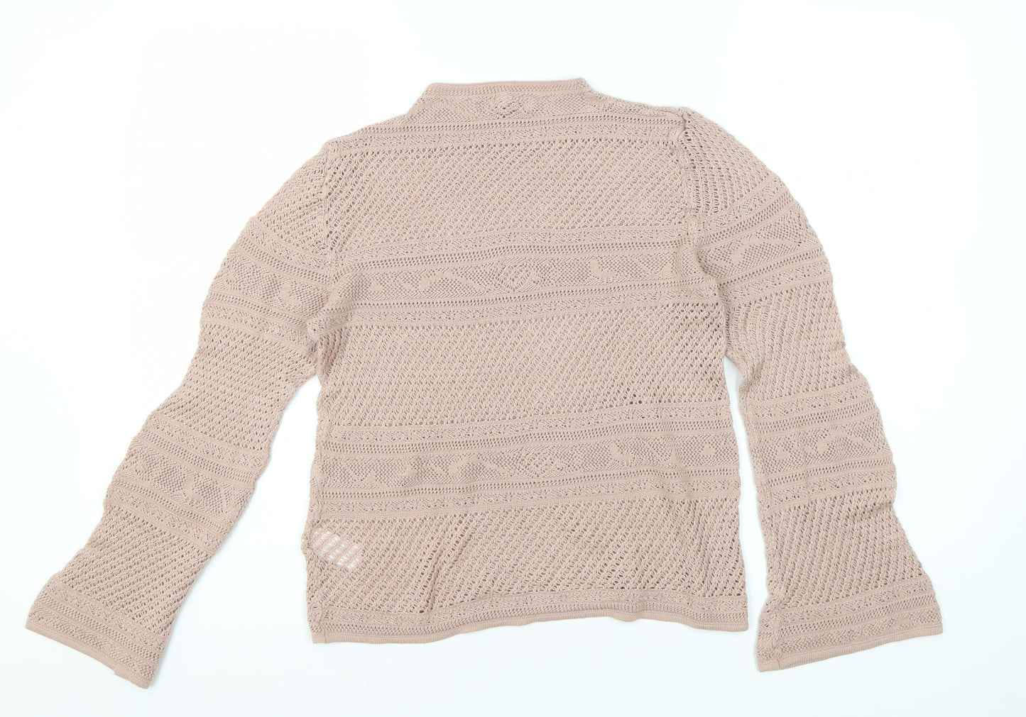Next Women's Beige Mock Neck Open-Knit Jumper Size 14