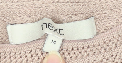 Next Women's Beige Mock Neck Open-Knit Jumper Size 14