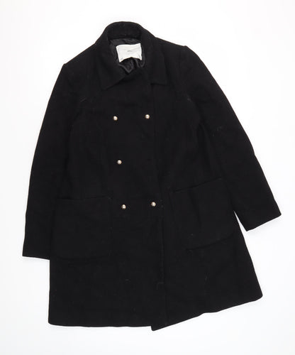 Mango Women's Black Wool Blend Pea Coat Size 8, Buttoned