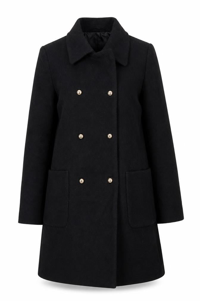 MNG Women's Black Wool Blend Pea Coat Size 8, Buttoned