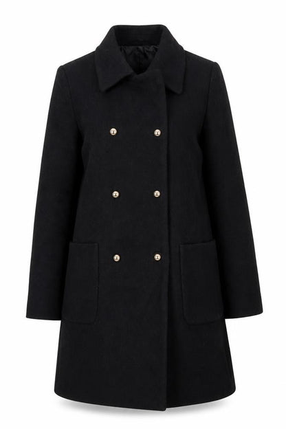 Mango Women's Black Wool Blend Pea Coat Size 8, Buttoned