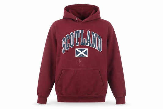 Scotland Men's Red Pullover Hoodie, S - Logo Accent