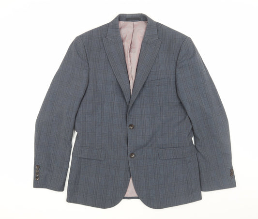 Next Men's Blue Checked Blazer Size 40S Casual