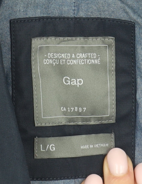 Gap Men's Blue Trench Coat, Size L, Casual Cotton Blend