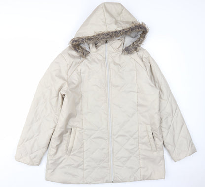 Additional front view of Anne De Lancay Women's Beige Puffer Coat M Hooded