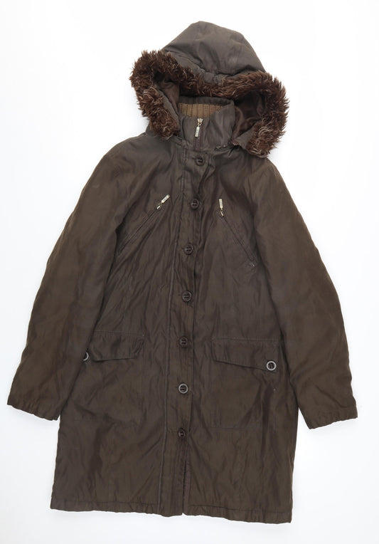 Marks and Spencer Women's Brown Parka Coat M Fur Trim
